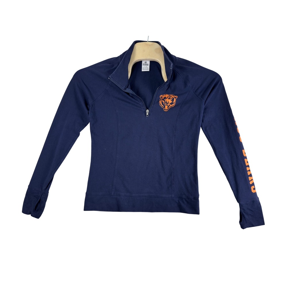 Victorias Secret PINK Quarter Zip Pullover Large Navy Blue Chicago Bears NFL